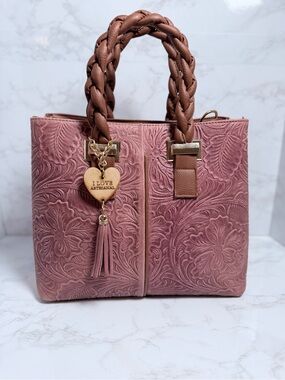 Blush Pink Floral Embossed Floral Tote Handbag